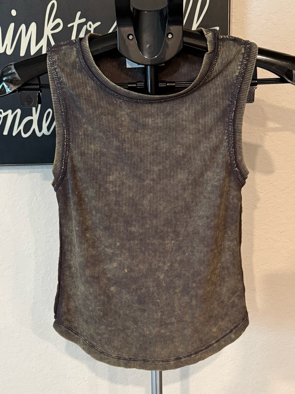 Zenana Ribbed Mineral-Wash Tank Top in Charcoal NEW
